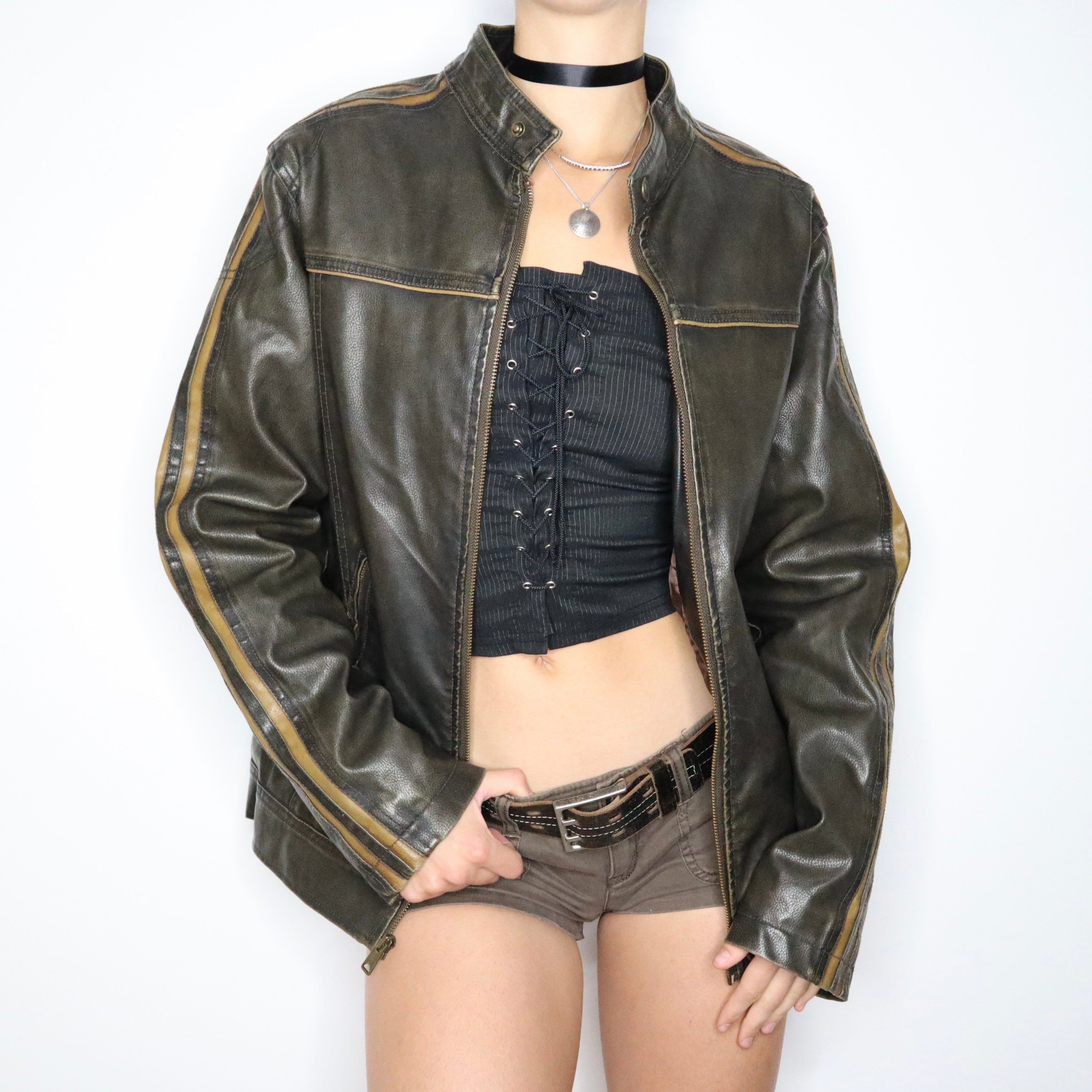 90s Faux Leather Cafe Racer Jacket (L)