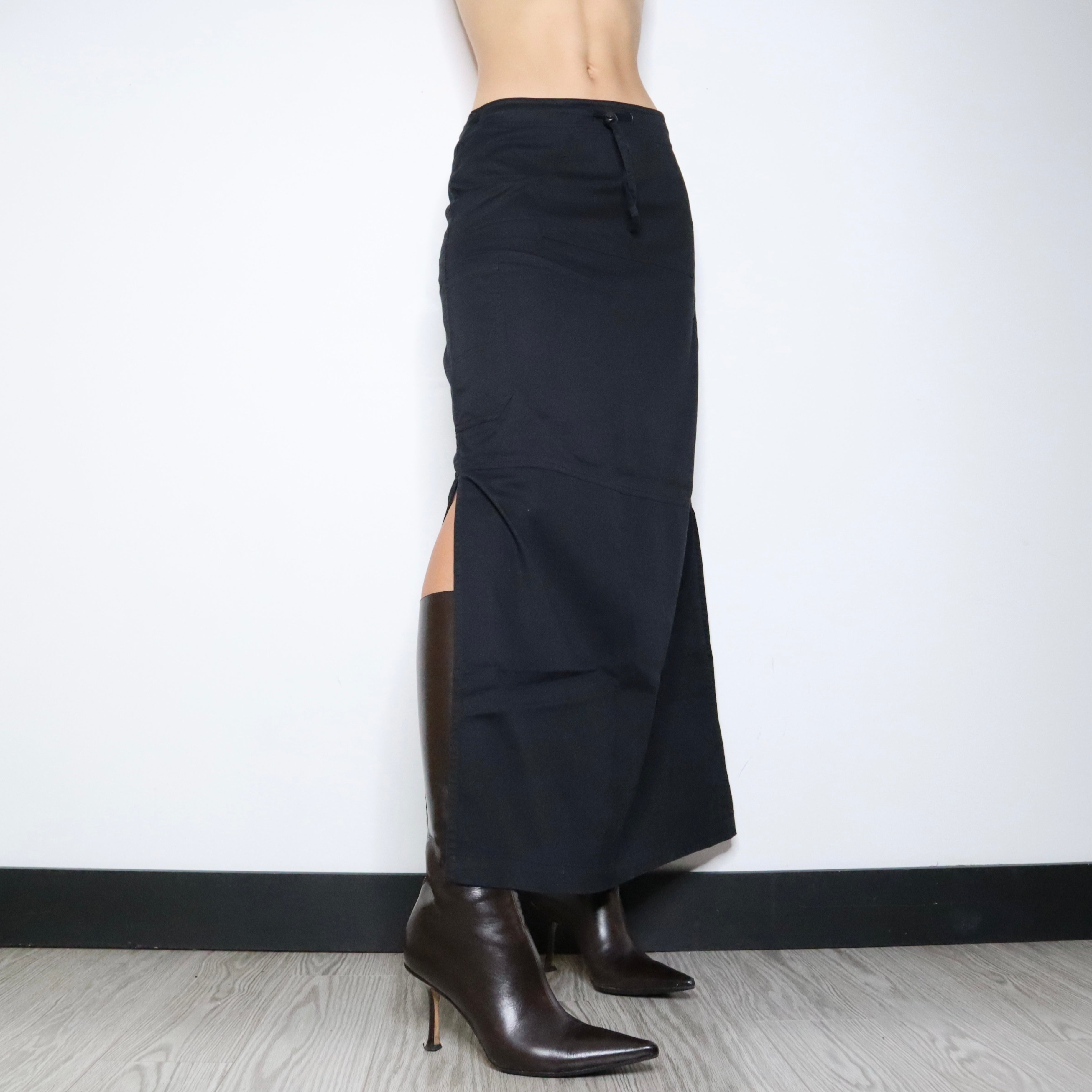 90s Black Cargo Maxi Skirt (S/M)