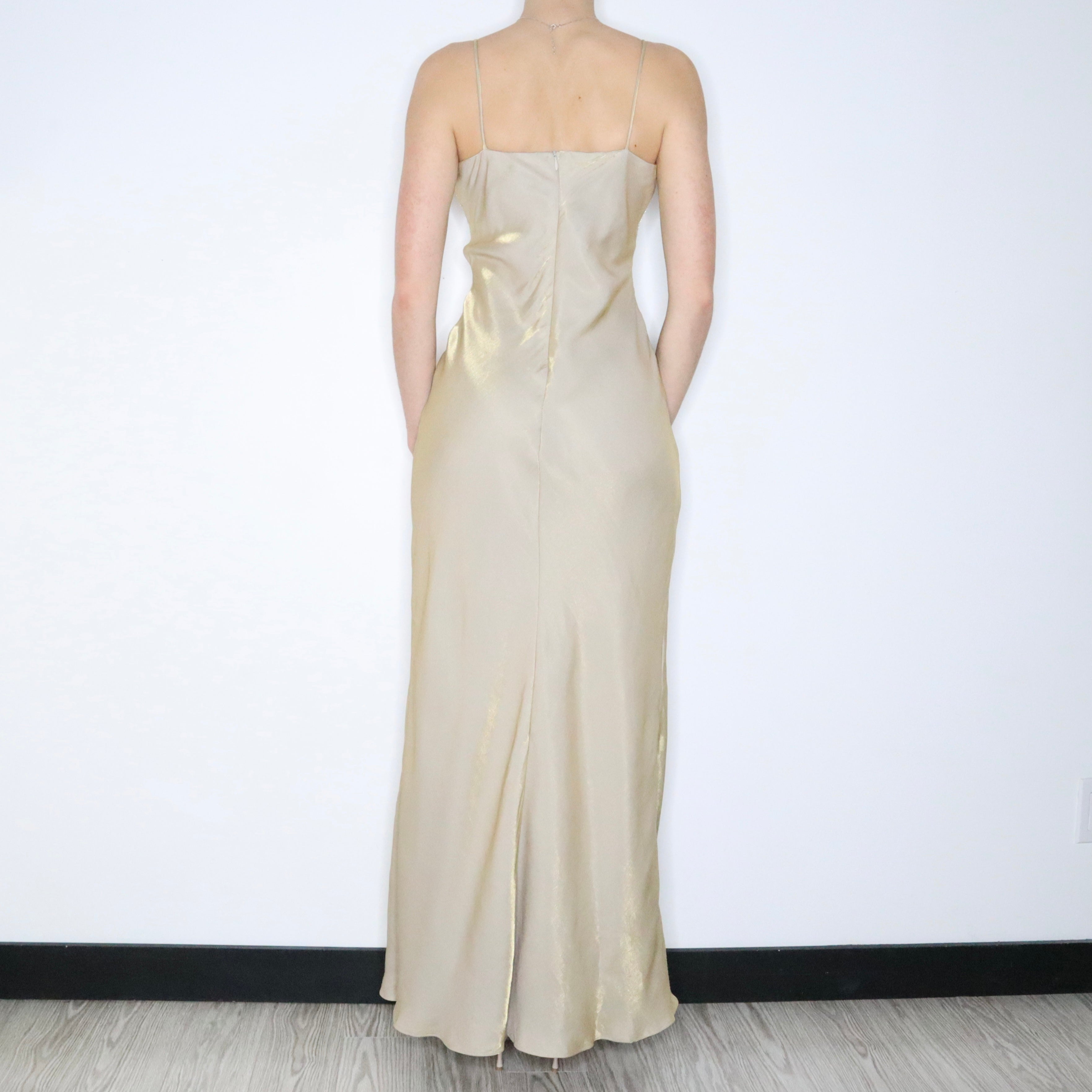 90s Elegant Gold Shimmer Prom Dress (M)
