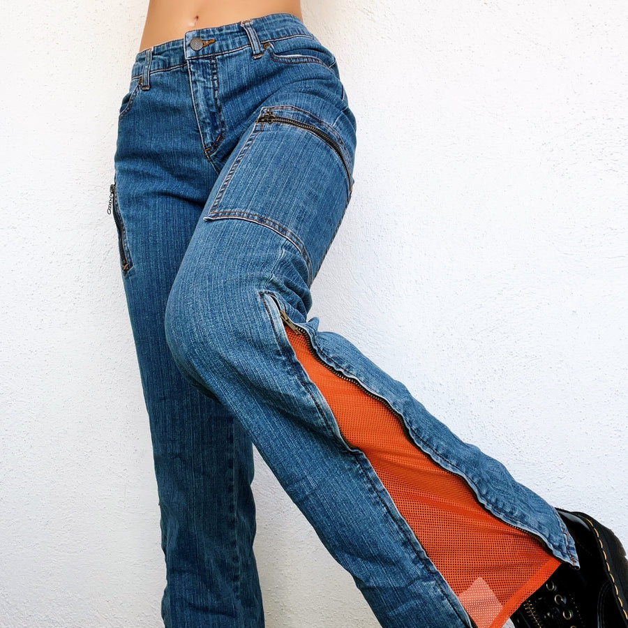 Early 2000s Orange Mesh Cargo Jeans