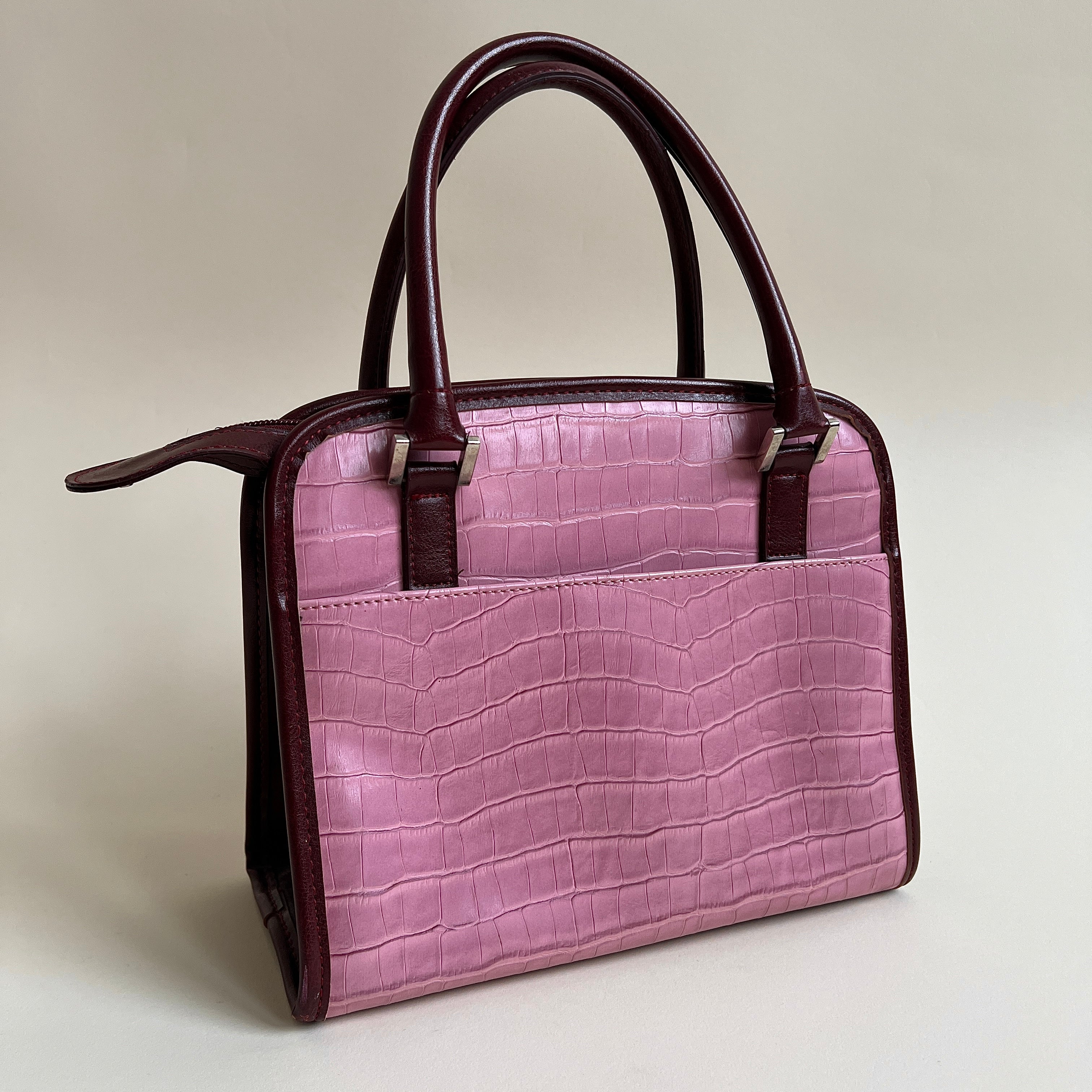 Merlot & pink pleather + silver heart purse