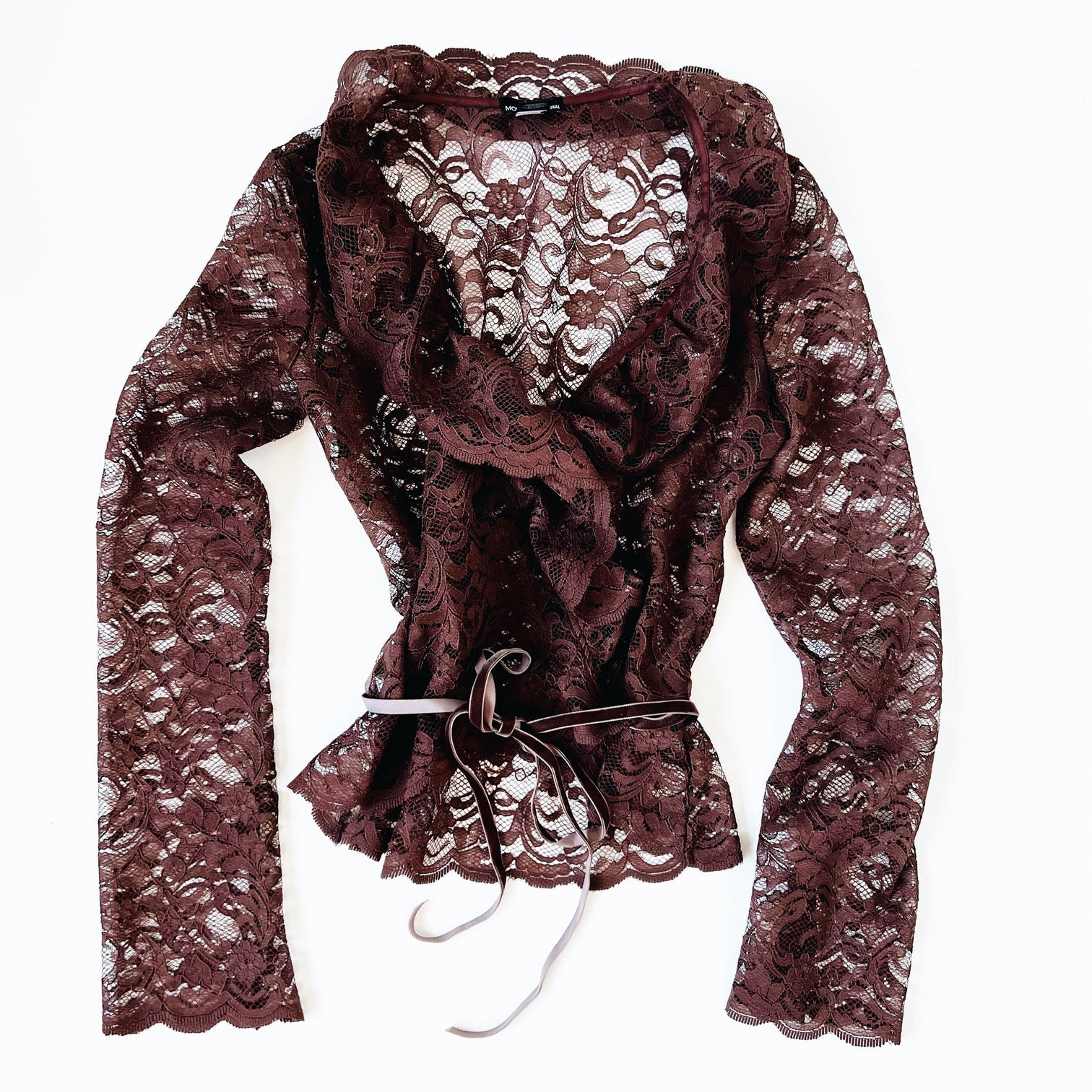 Brown Lace Wrap Top