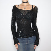 Black Sequin Crochet Sweater (M-L)
