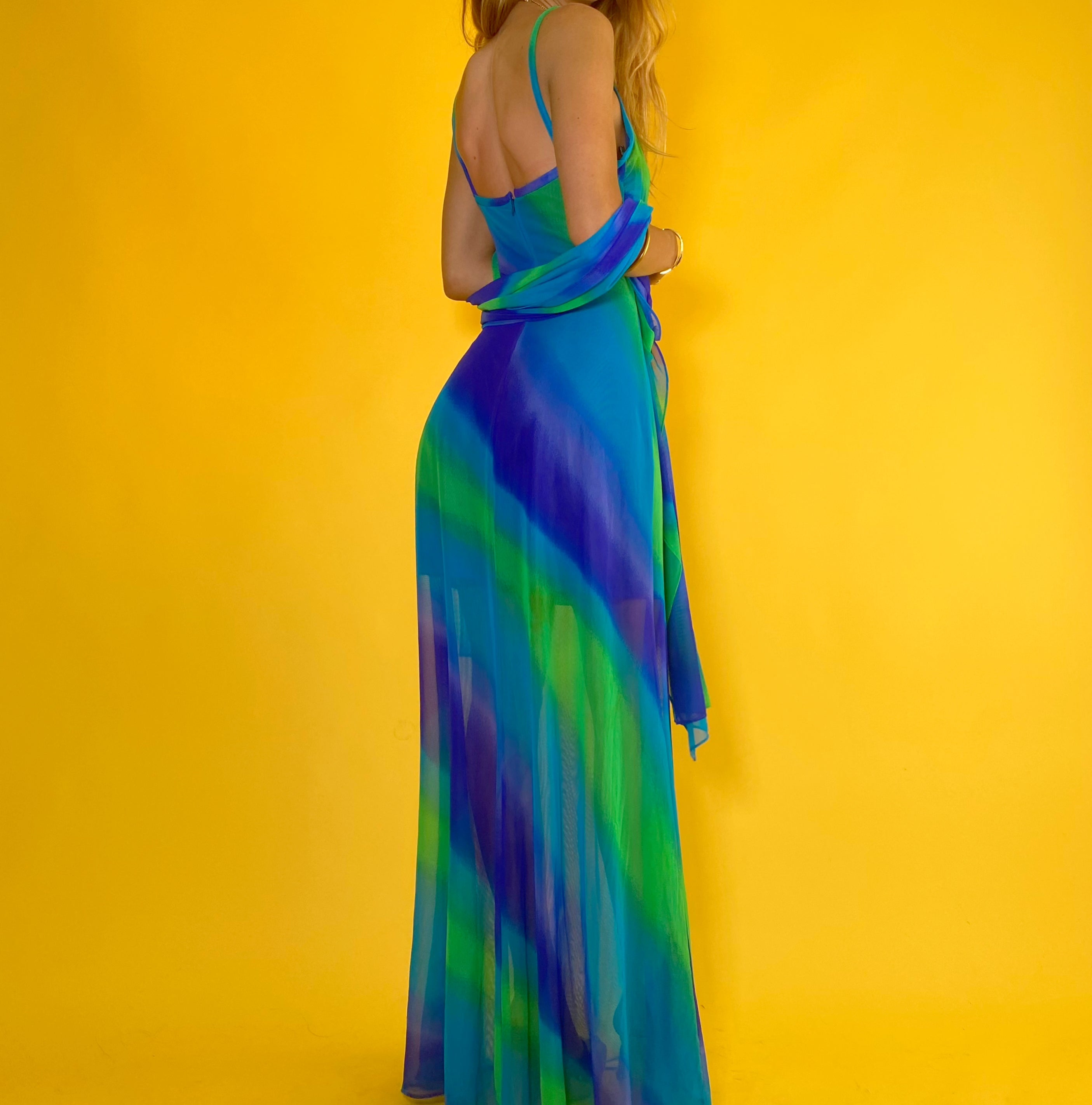 Vintage aqua tie dye mesh gown set -medium