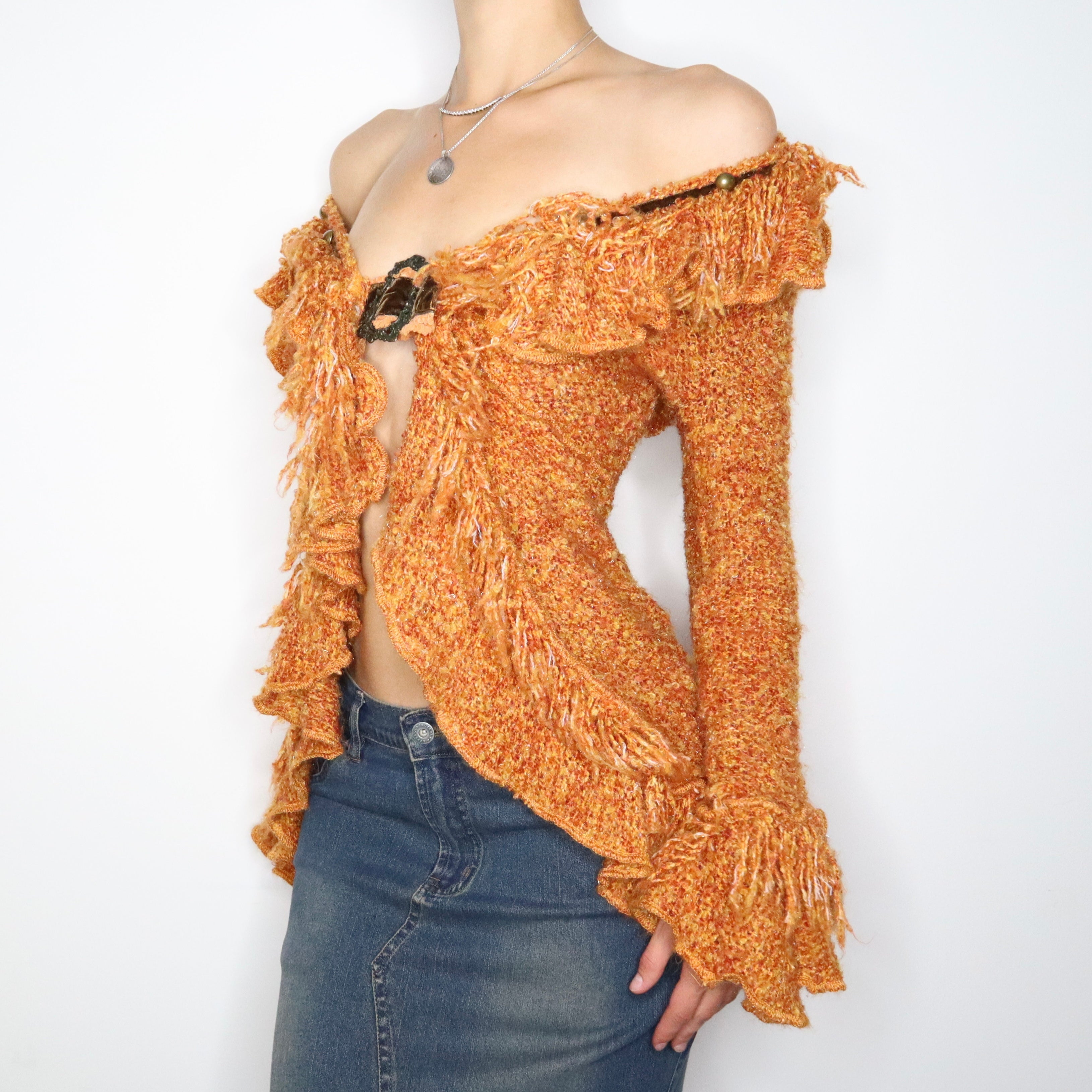 French Boho Orange Cardigan (M-L)