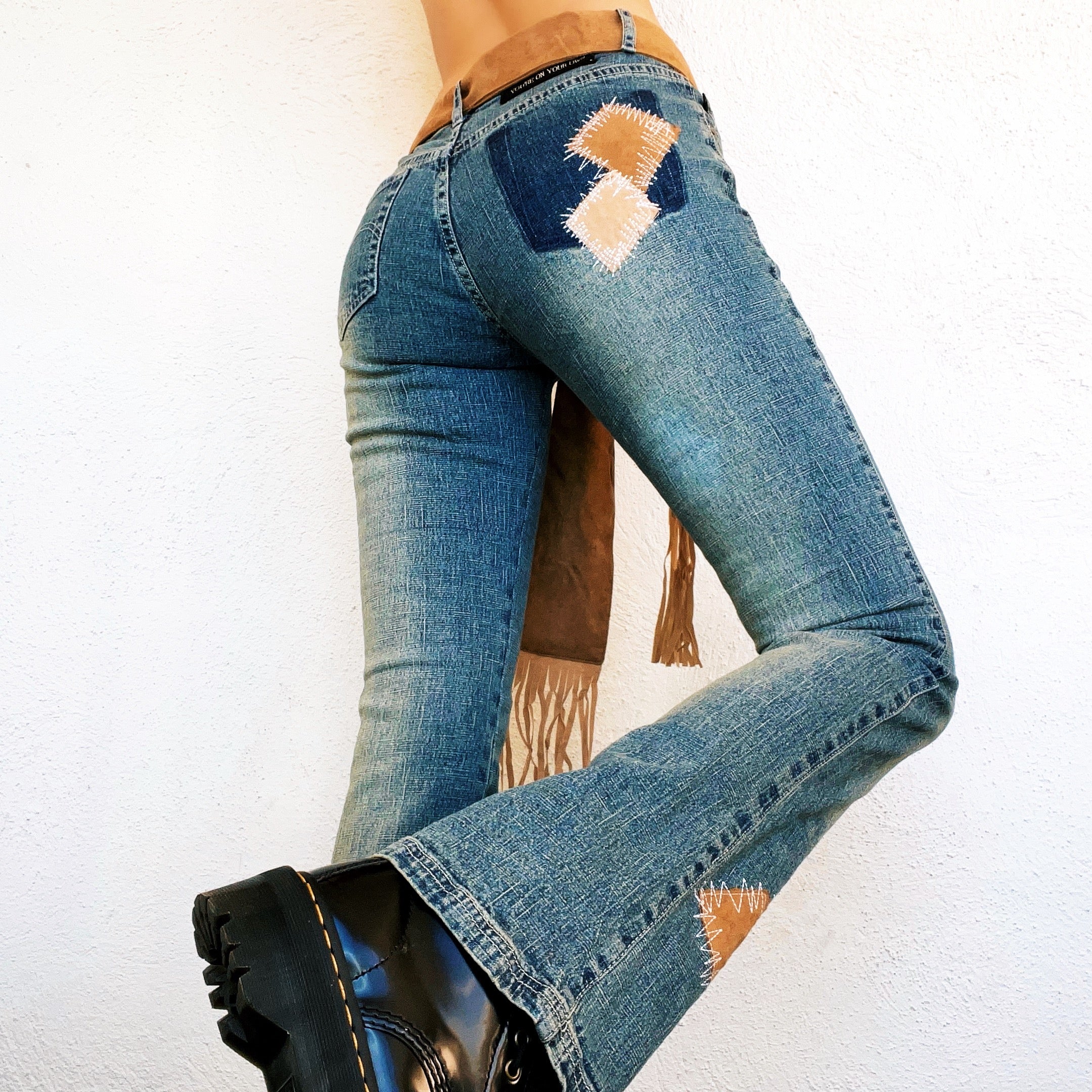 Early 2000s Patchwork Jeans (XS)