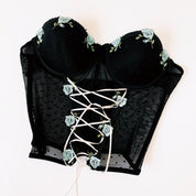 Black Embroidered Corset Top