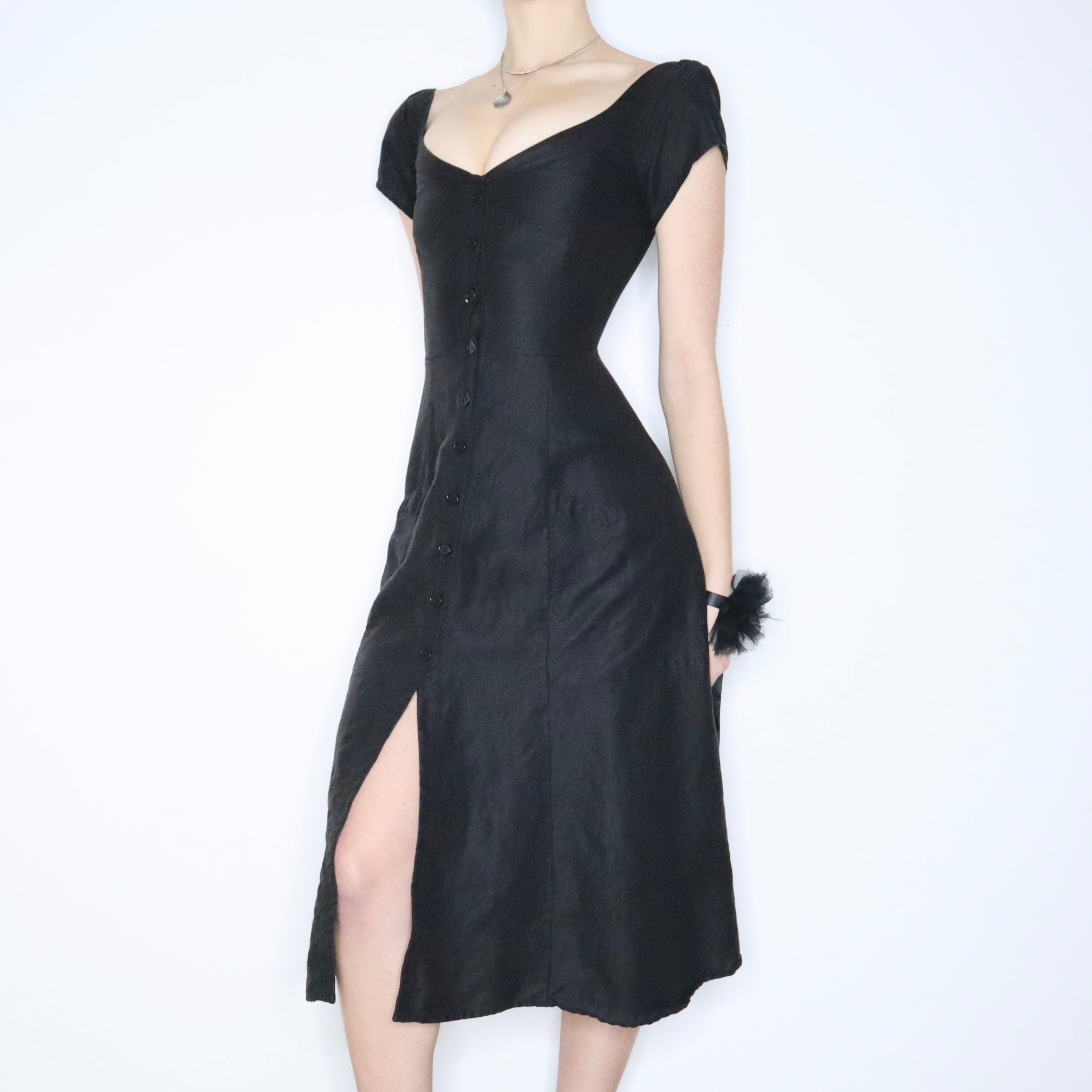 chinese dress ladies REFORMATION Black Linen Button Up Midi Dress (XS) – Holy Thrift