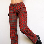 90s Red Plaid Cargo Pants