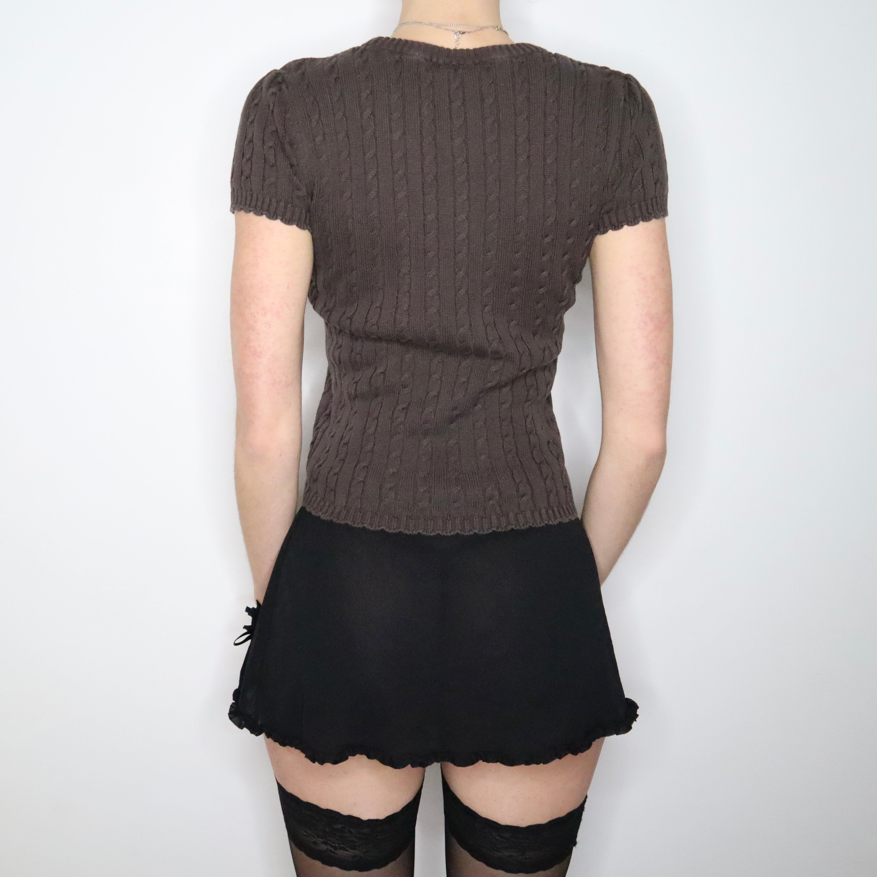 Y2K ESPRIT Brown Cotton Cable Knit Top (S)