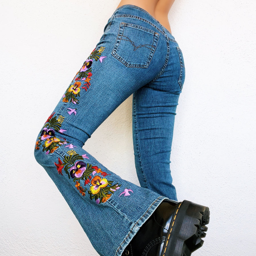 Early 2000s Embroidered Floral Flare Jeans