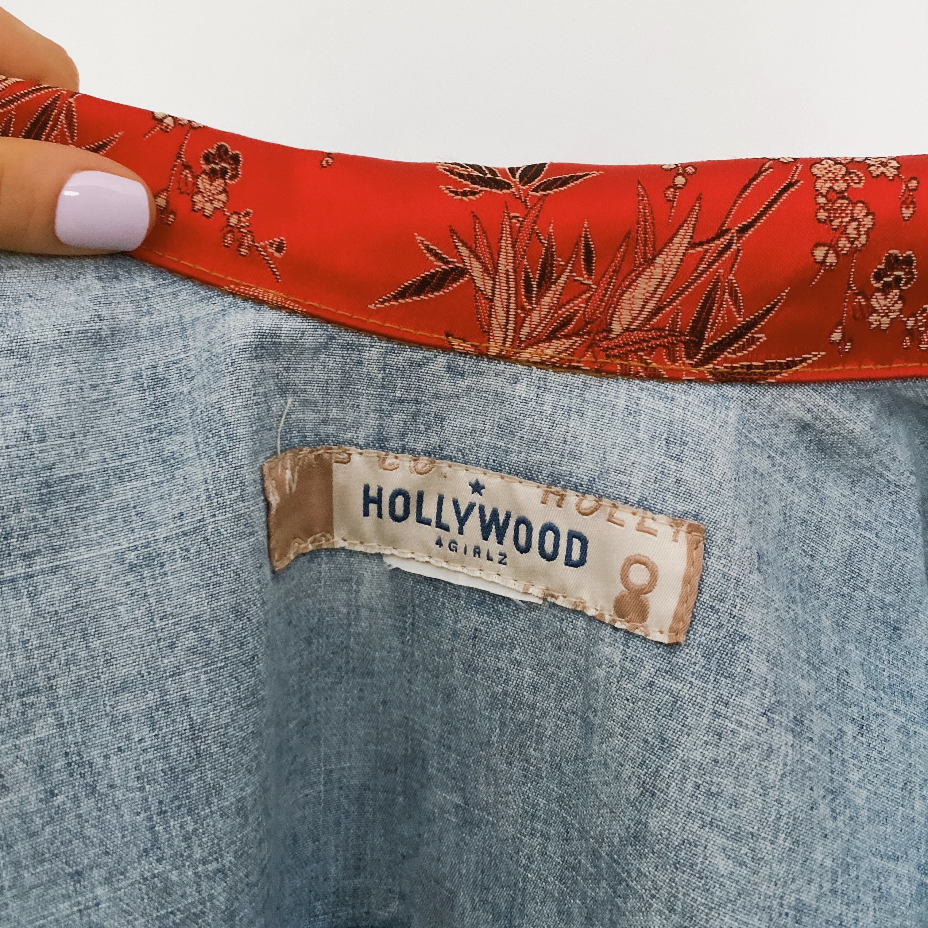 y2k satin trim denim jacket - small