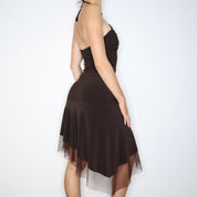 Brown Beaded Halter Dress (S-M)