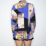 Vintage 80s Surrealist Print Button Up Blouse (Large)