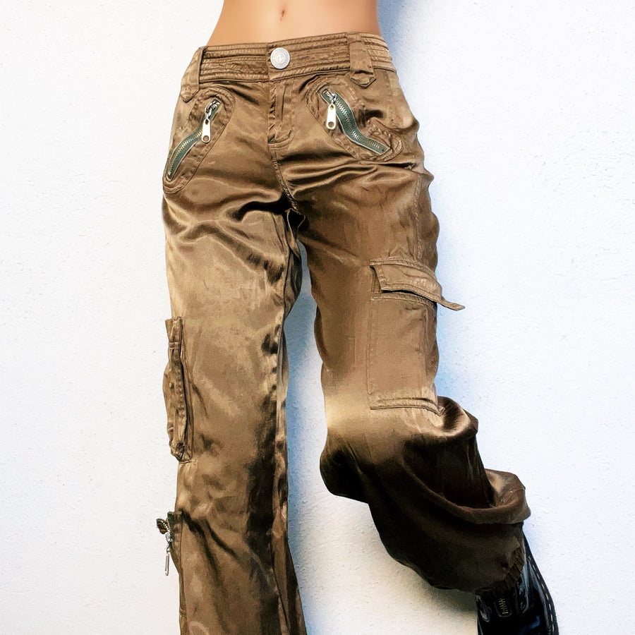 Early 2000s Bronze Metallic Cargo Pants (S)