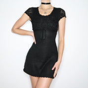 90s Black Knit Babydoll Dress (S/M)