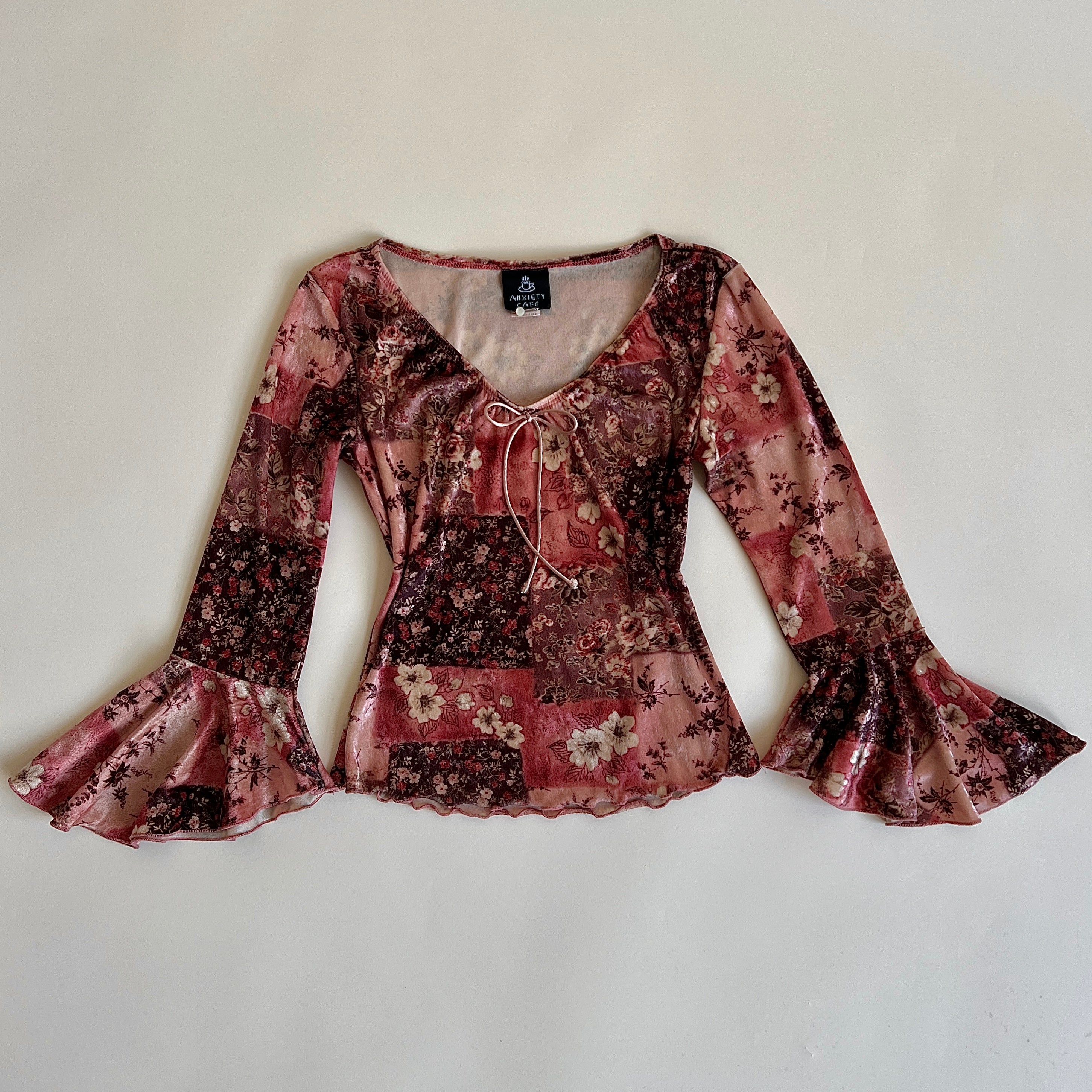 Vintage 90s velvet floral patchwork top (S/M)