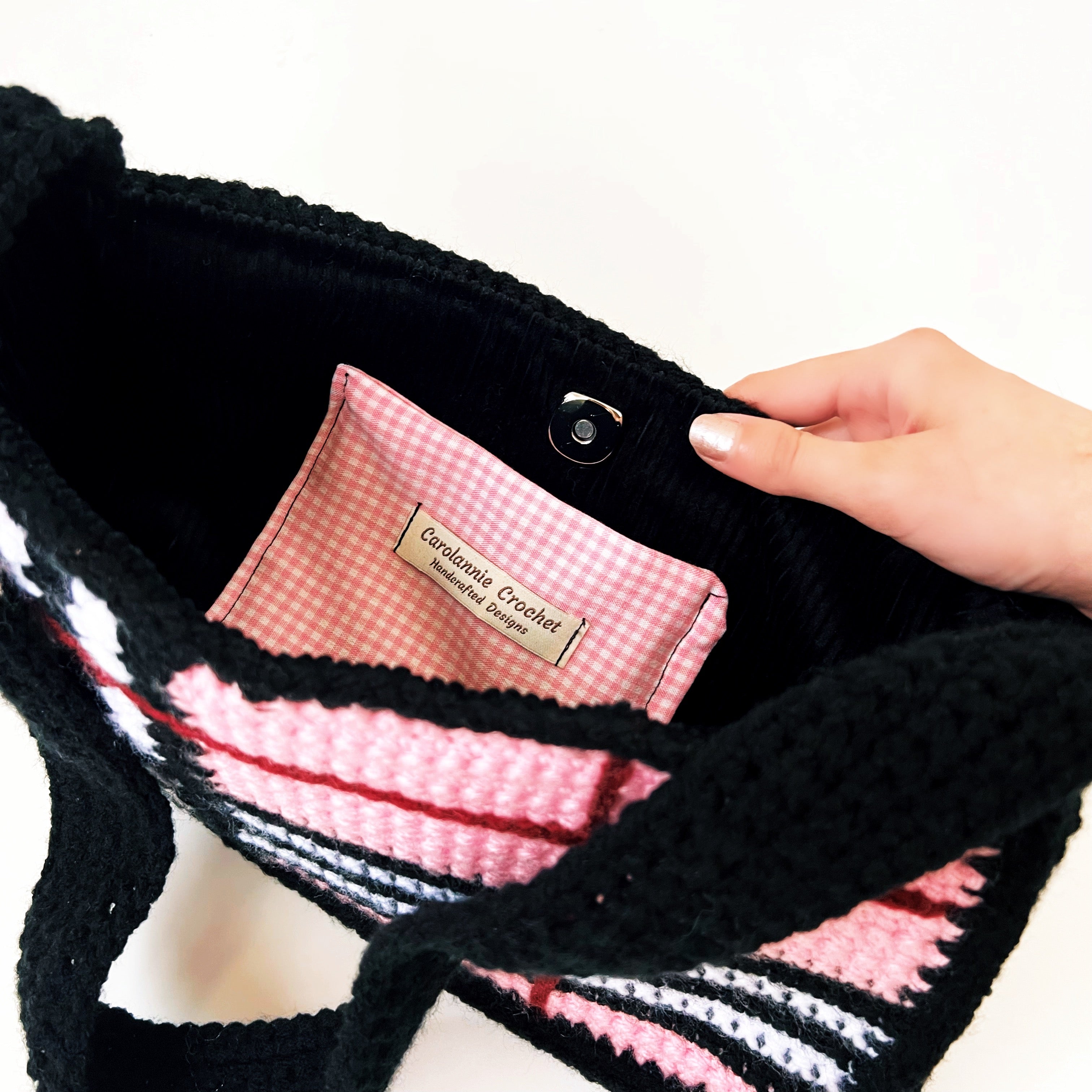 Pink Plaid Crochet Shoulder Bag