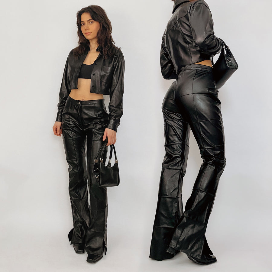 faux leather patch pants - size 27