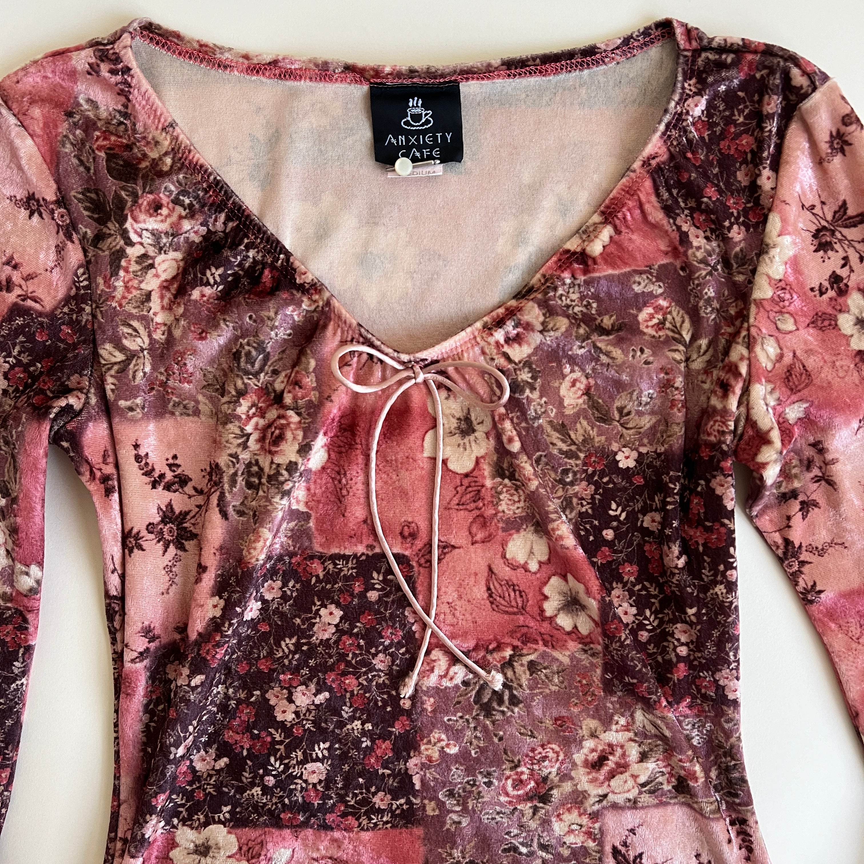 Vintage 90s velvet floral patchwork top (S/M)
