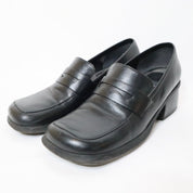 Black Leather Heeled Loafers (7 US)