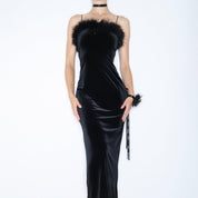 Black Velvet Maxi Dress and Flower Bracelet (Medium)