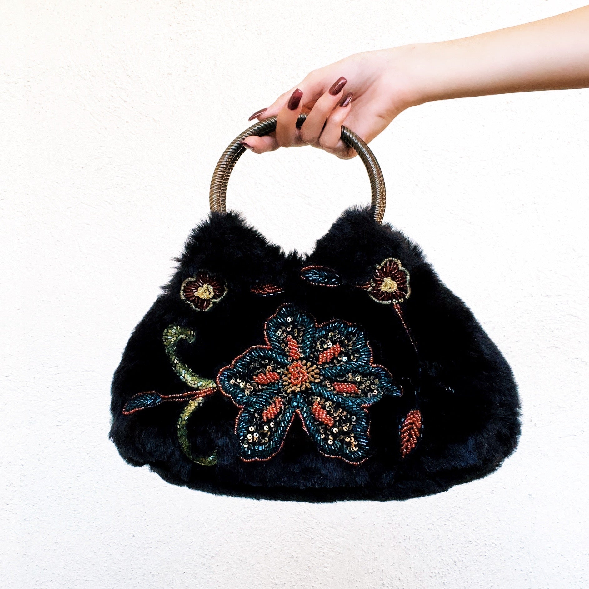 Furry Beaded Purse