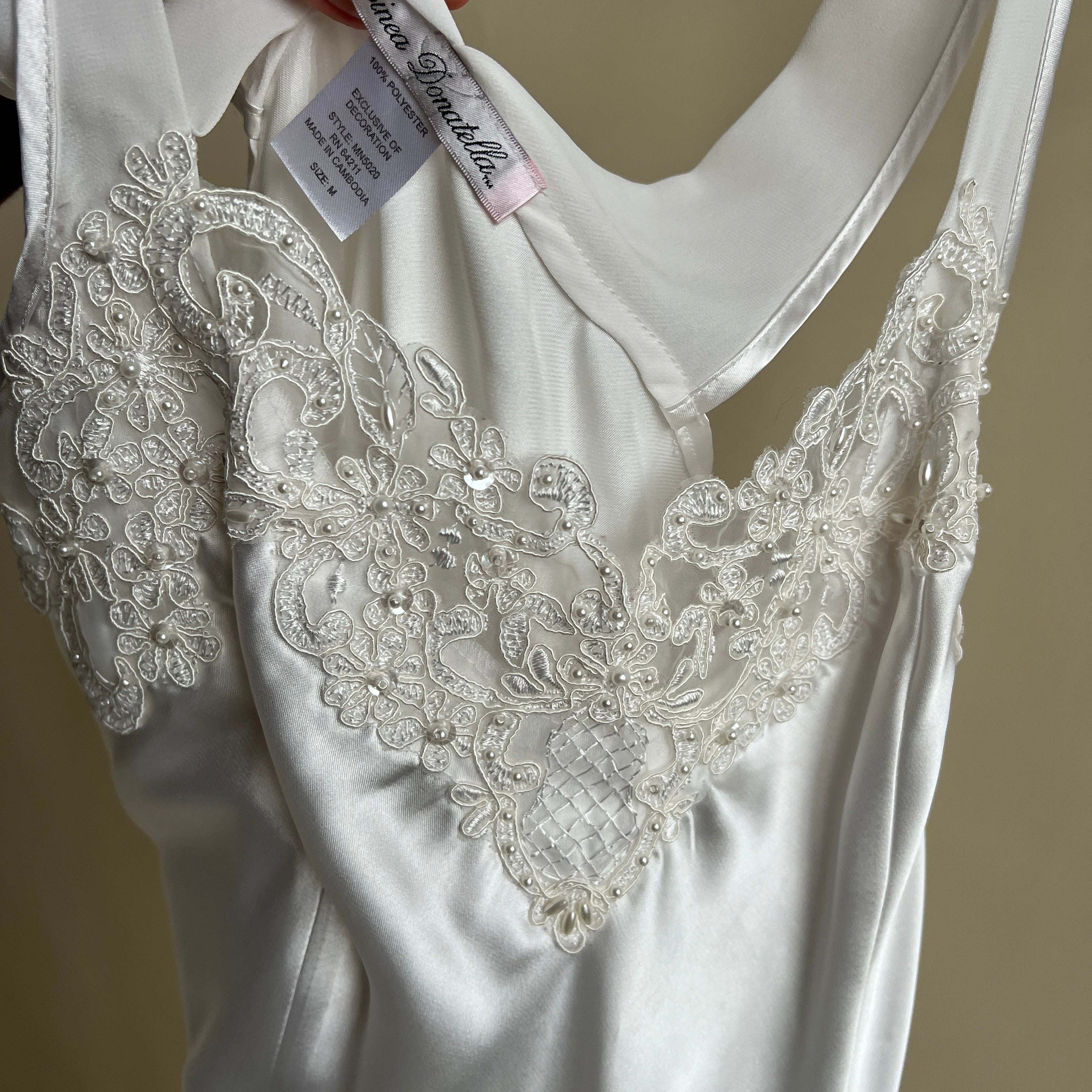 White satin beaded maxi slip (L)