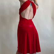 00s red open back midi dress (M)