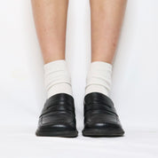 Black Leather Heeled Loafers (7 US)