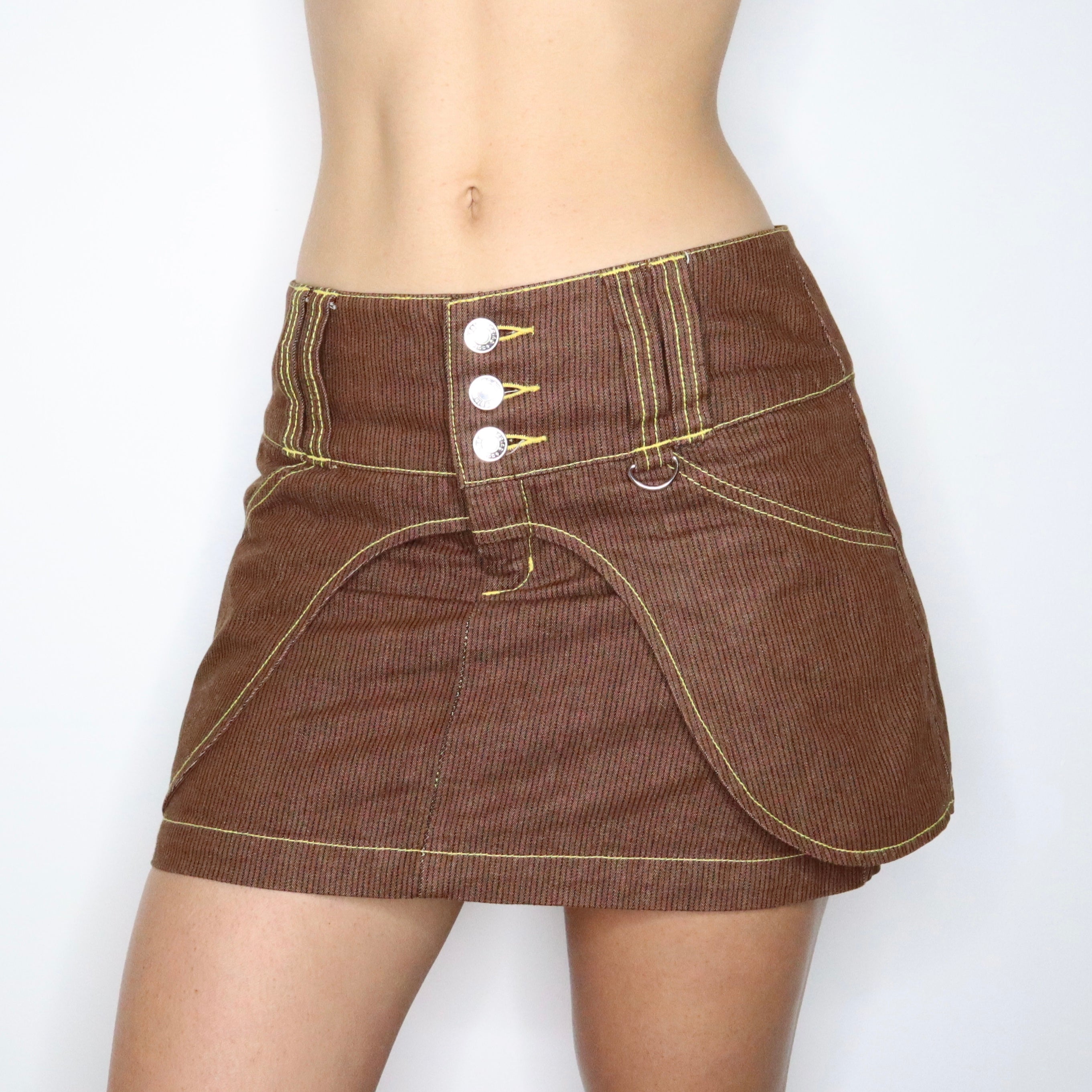 Vintage Y2K Brown Pinstripe Utility Skirt (Small)