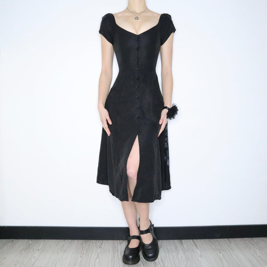 REFORMATION Black Linen Button Up Midi Dress (XS)