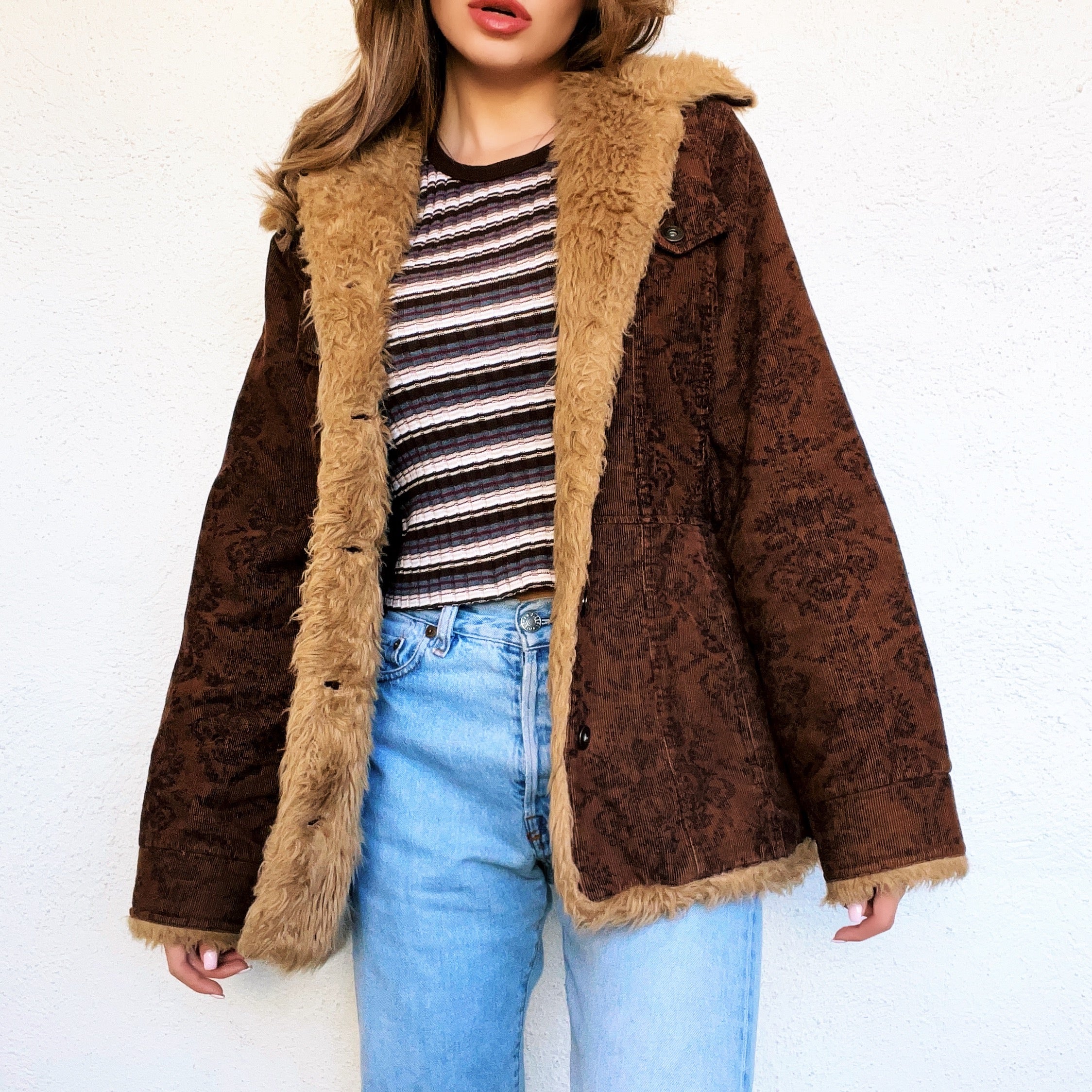 Furry Floral Corduroy Jacket