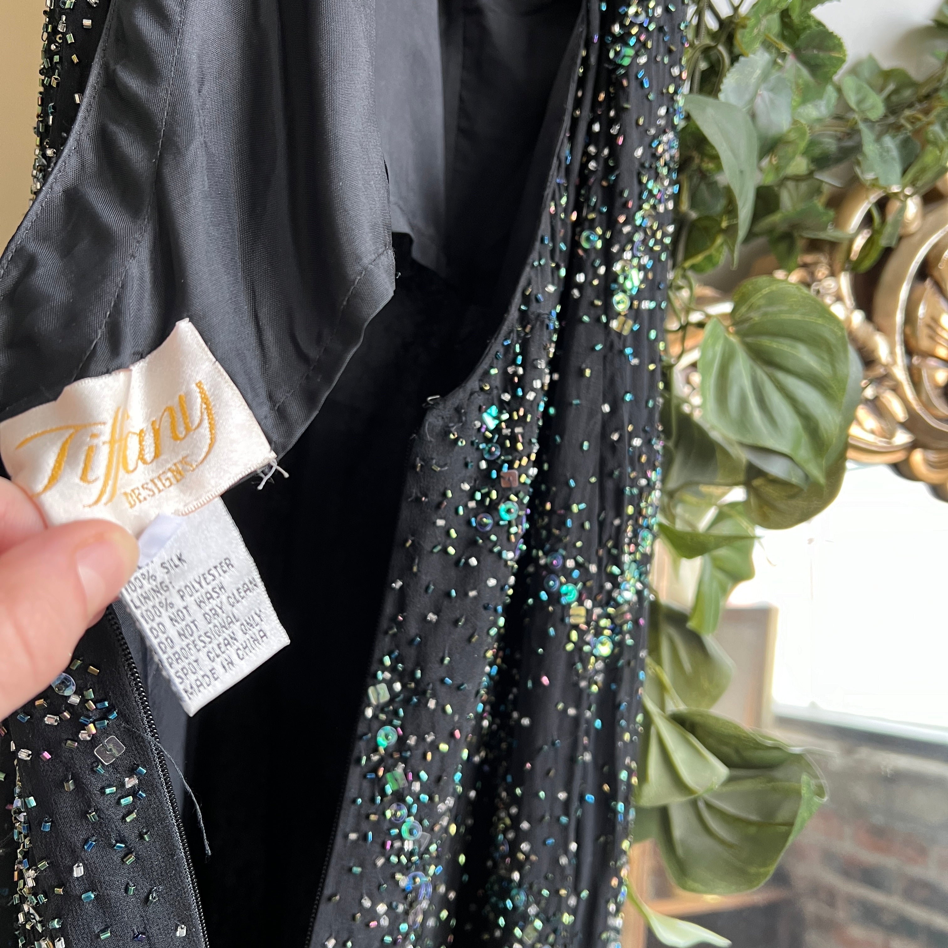 Vintage beaded silk galaxy prom dress (S)
