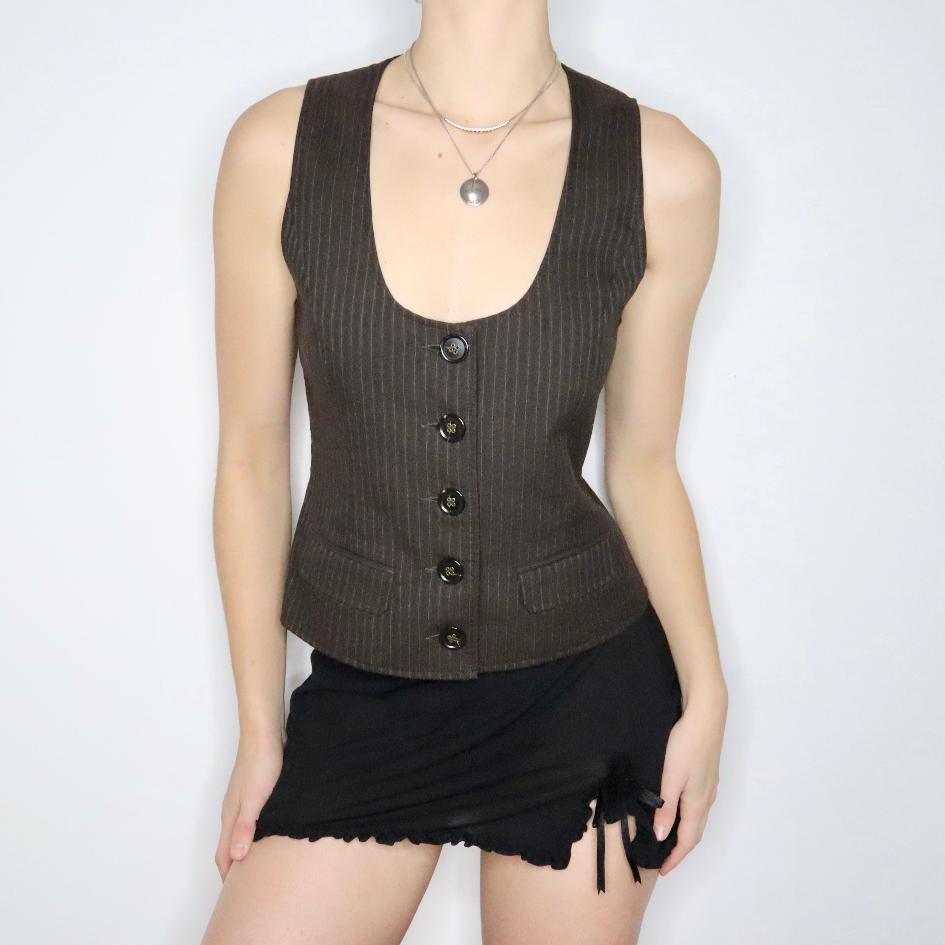90s Brown Pinstripe Vest (S/M)