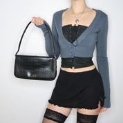 90s Black Faux Leather Shoulder Bag