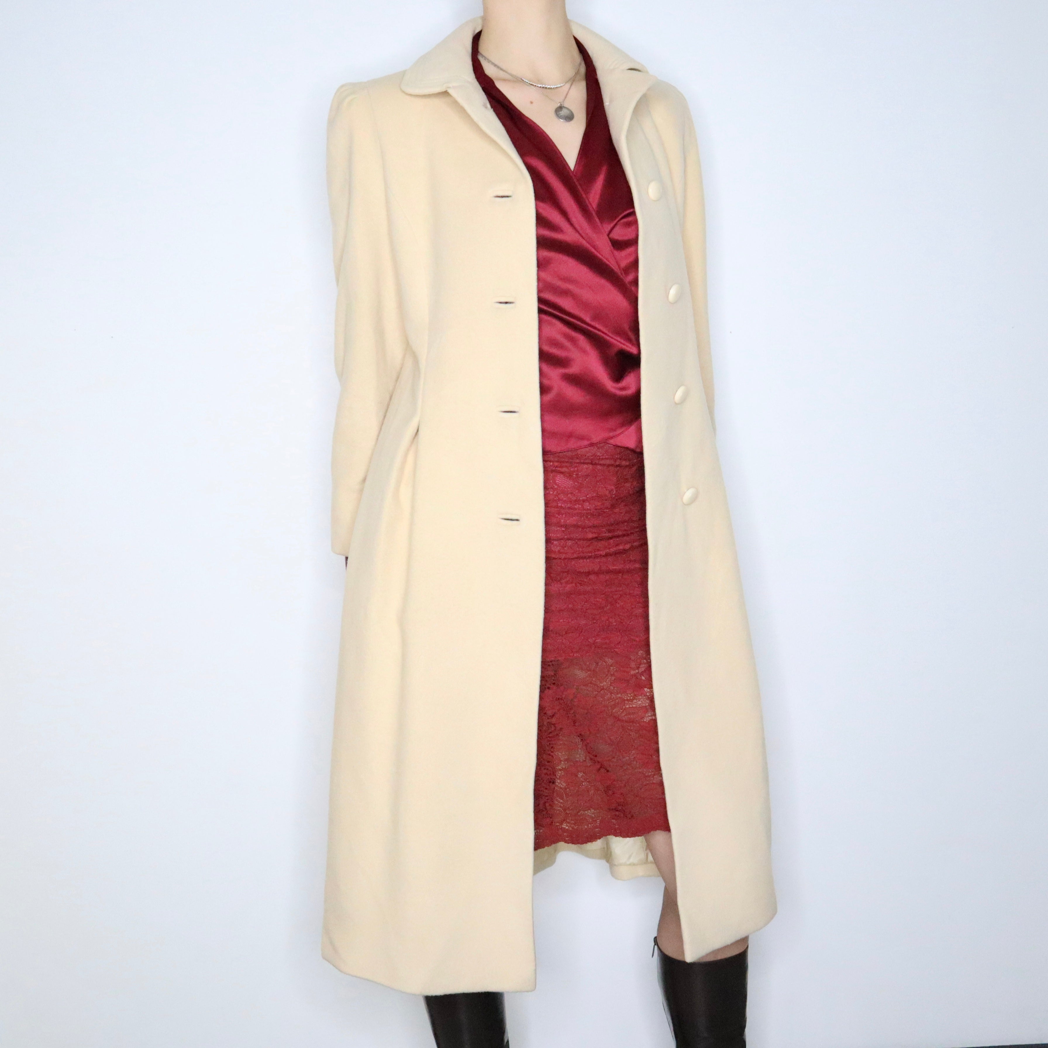 80s ALBERT NIPON Cream Cashmere Princess Coat (S)