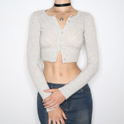Fuzzy Gray Cropped Cardigan (XS)