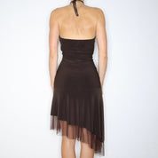 Brown Beaded Halter Dress (S-M)