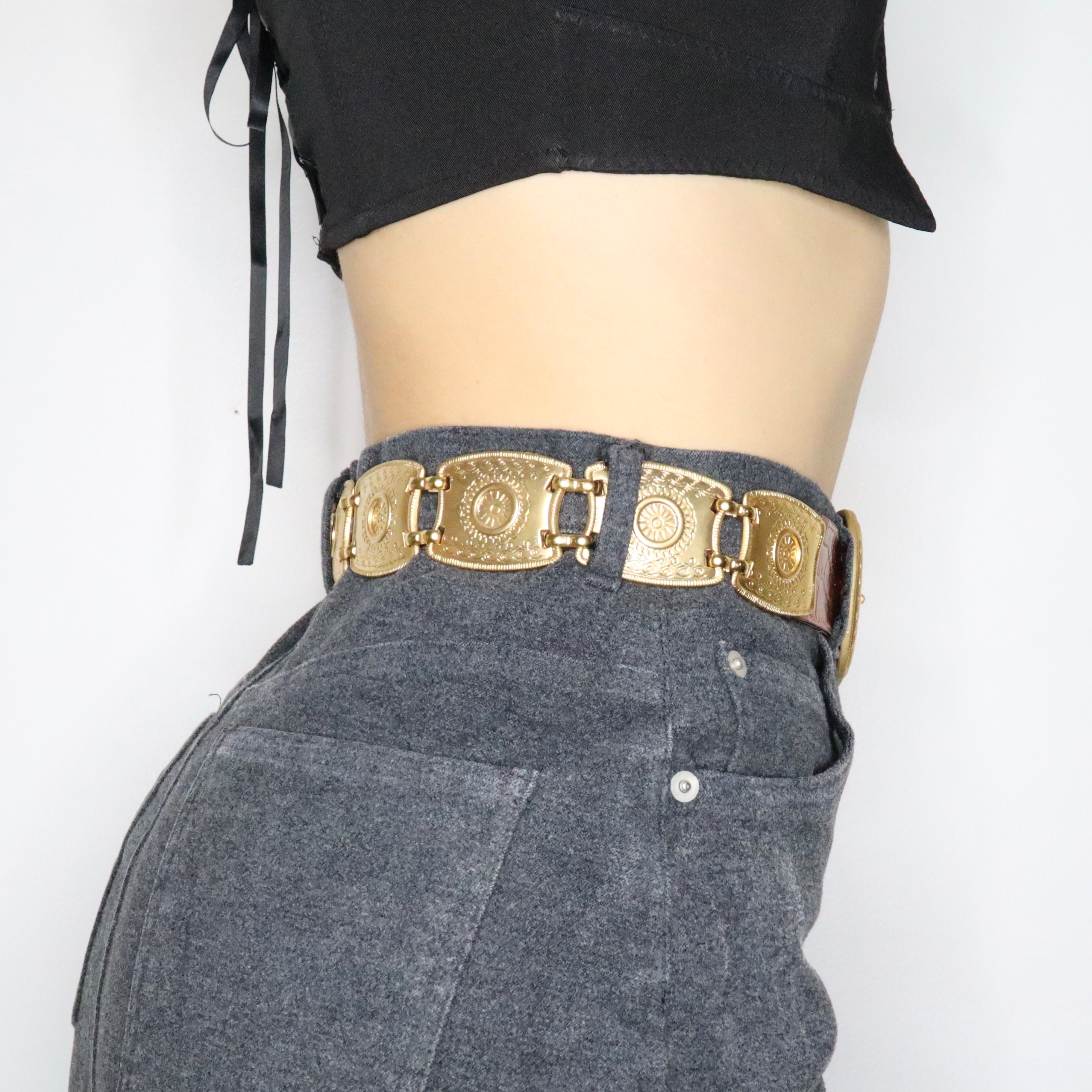 80s Gold Western Leather Belt (S/M)
