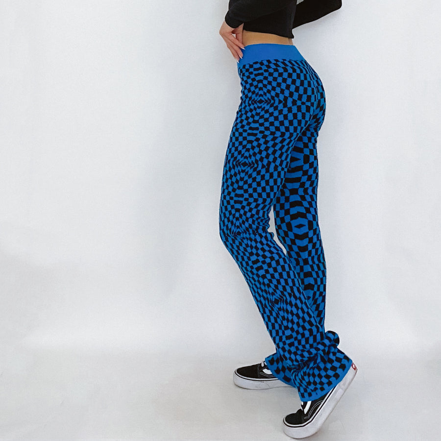 electric blue check knit pants - size 4