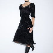90s Romantic Black Midi Dress (S)