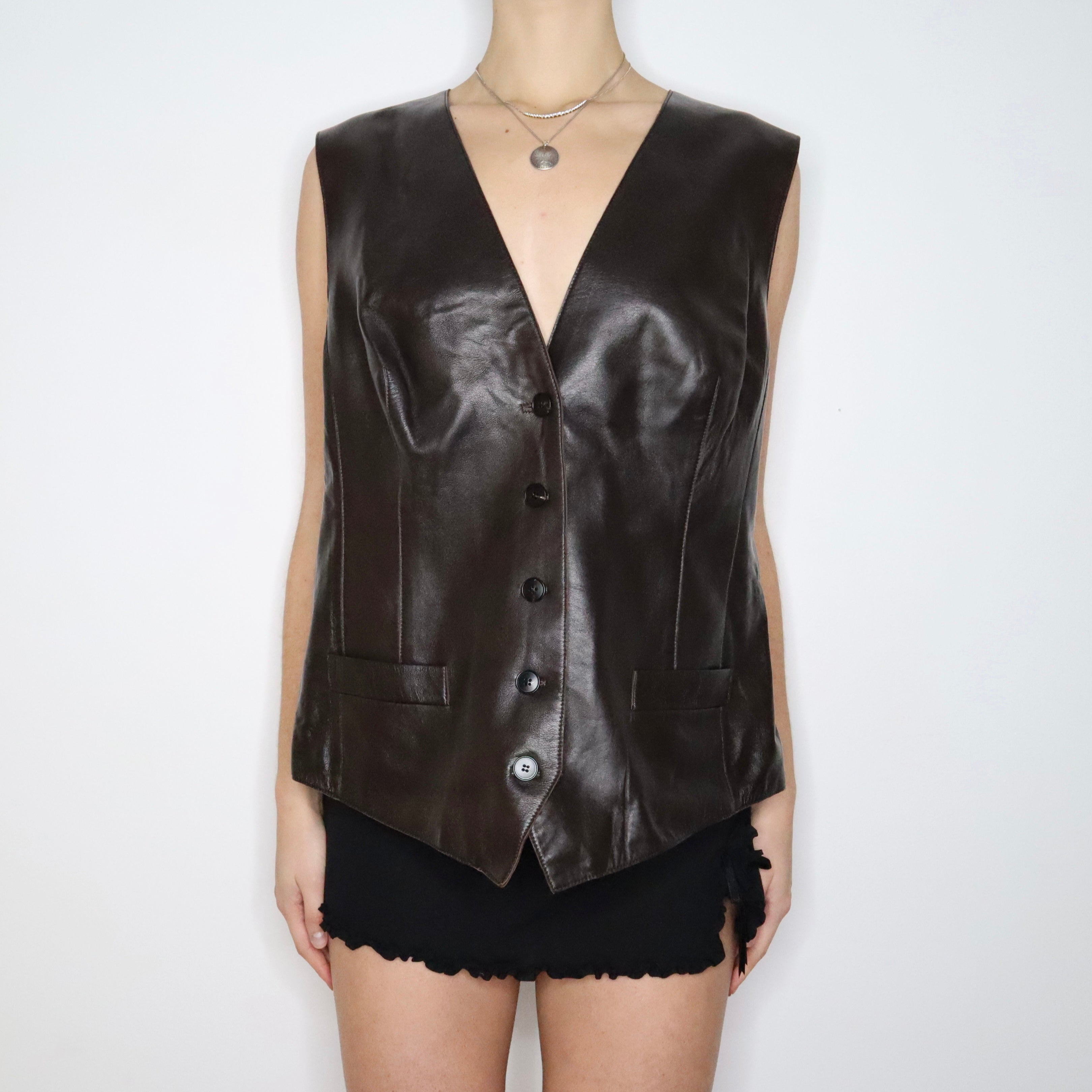 AKRIS Brown Leather Vest (XL/XXL)