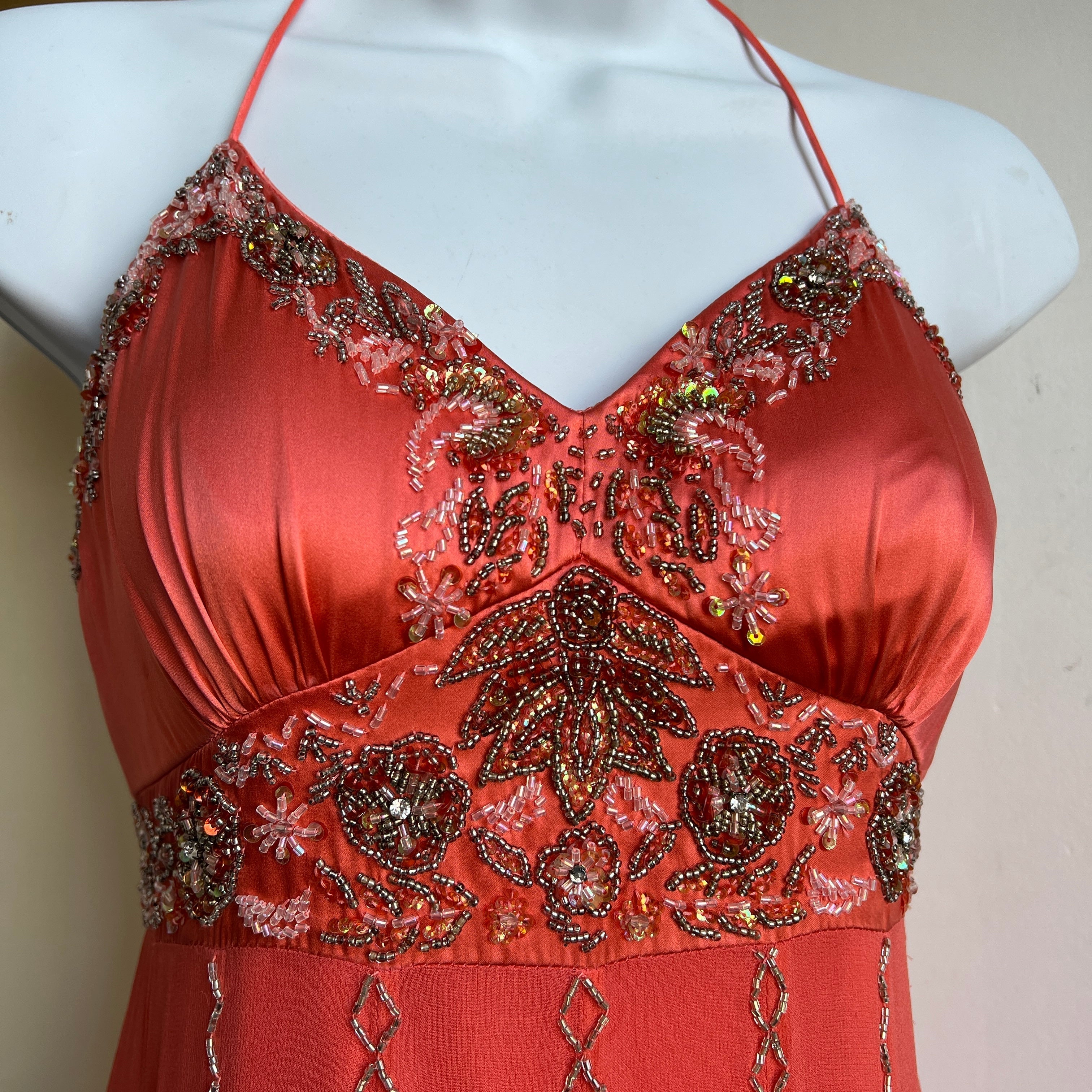 Y2k peach silk beaded fairy dress (S)