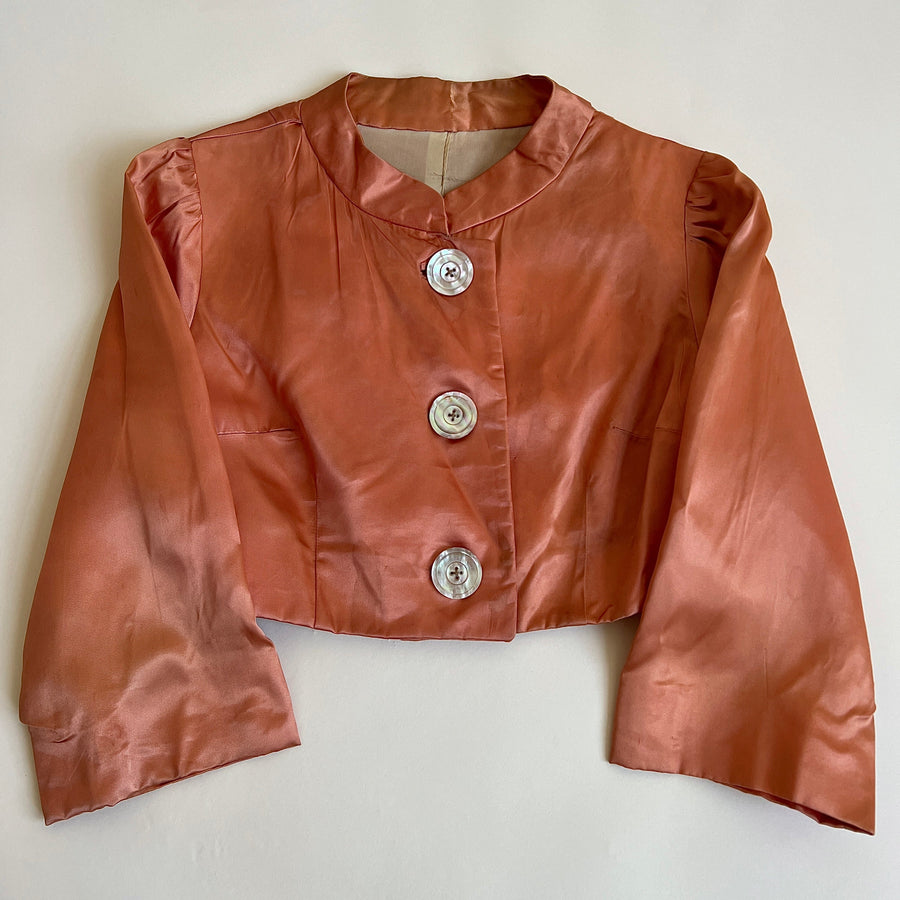 Vintage 50s handmade peach satin bed jacket (L)