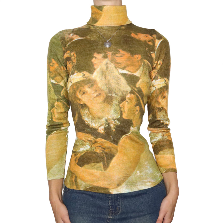 70s Art Print Turtleneck Sweater (XS)