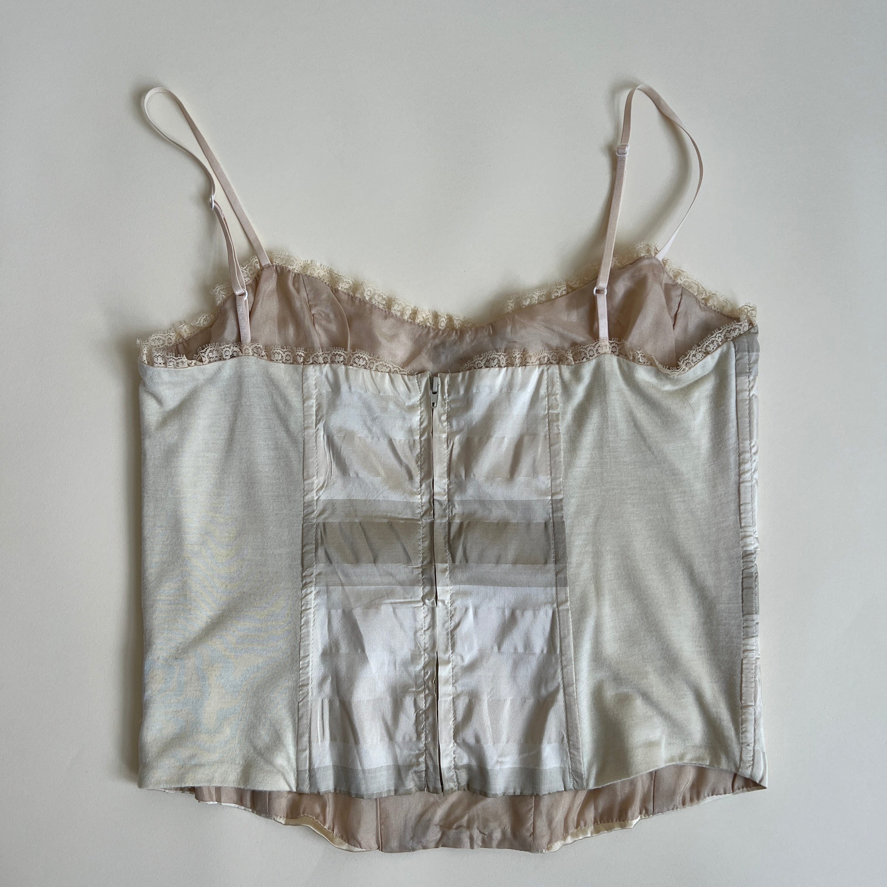 Cream silk embroidered bustier (L)