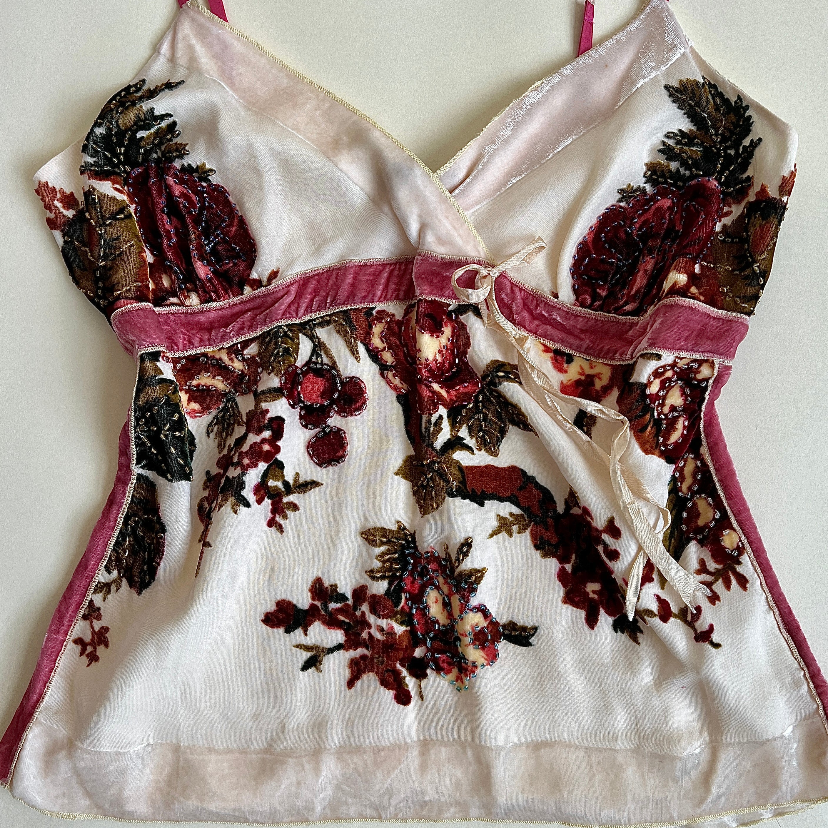 Ivory floral velvet beaded cami (L)
