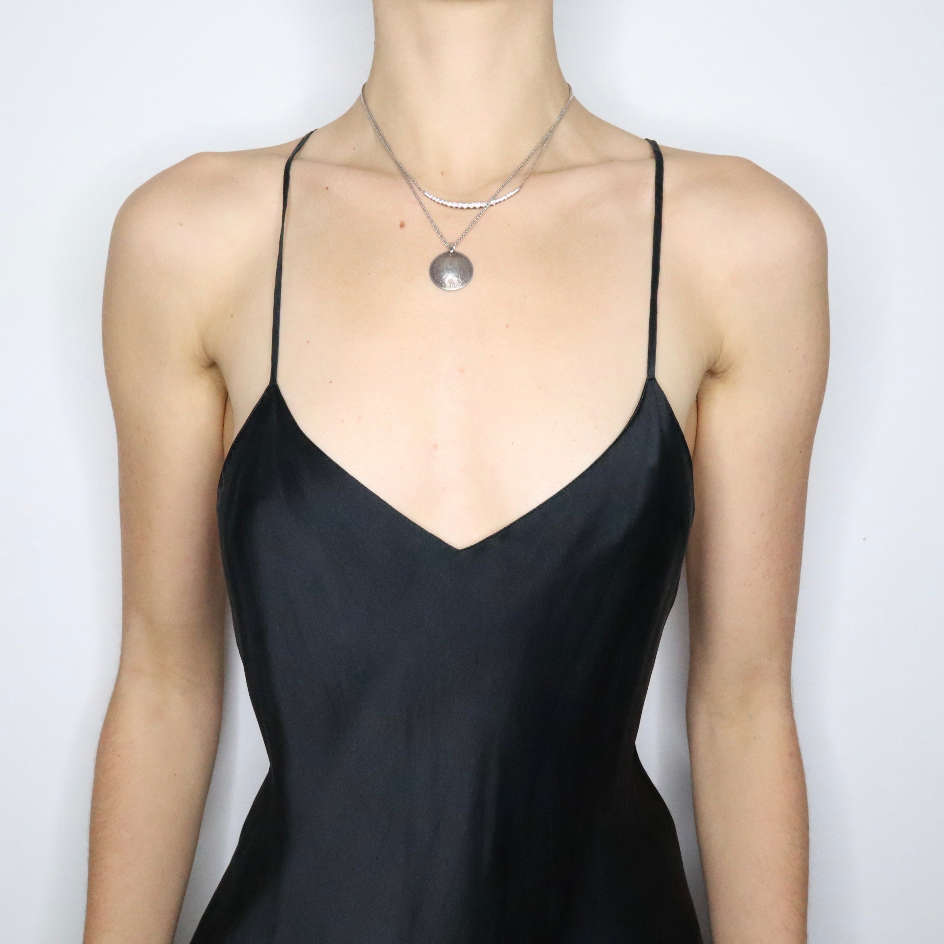 90s Sexy Black Silk Slip Dress (M)