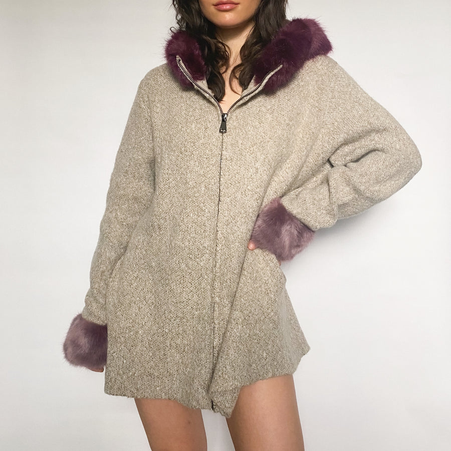 purple faux fur zip - large